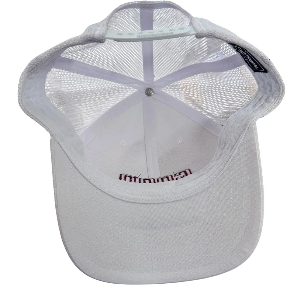Richardson 112 Trucker Hat White Maroon GOOD Embroidered Snapback Cap Mesh Back